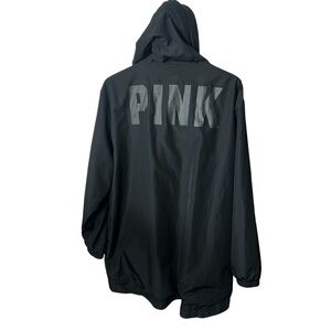 Victoria Secret PINK Black Hooded Logo Back Windbreaker Jacket